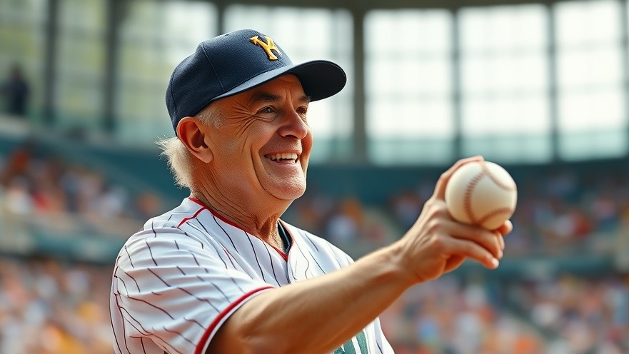 Detroit Tigers legend, joyful elderly man in uniform ready to throw a baseball.