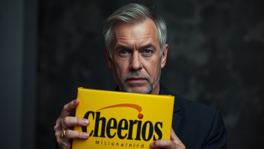 Middle-aged man with 'CHEERIOS' box, highlighting Houston health and wellness fairs.