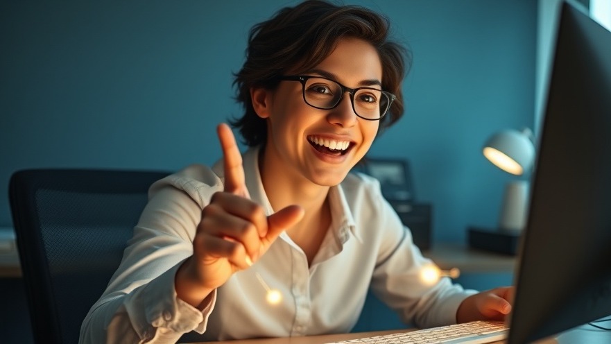 Energetic professional at computer, showcasing smartphone efficiency in digital communication.