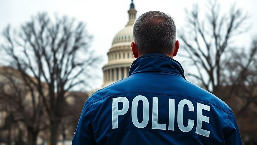 U.S. Capitol police officer in vigilant stance, highlighting national news context.