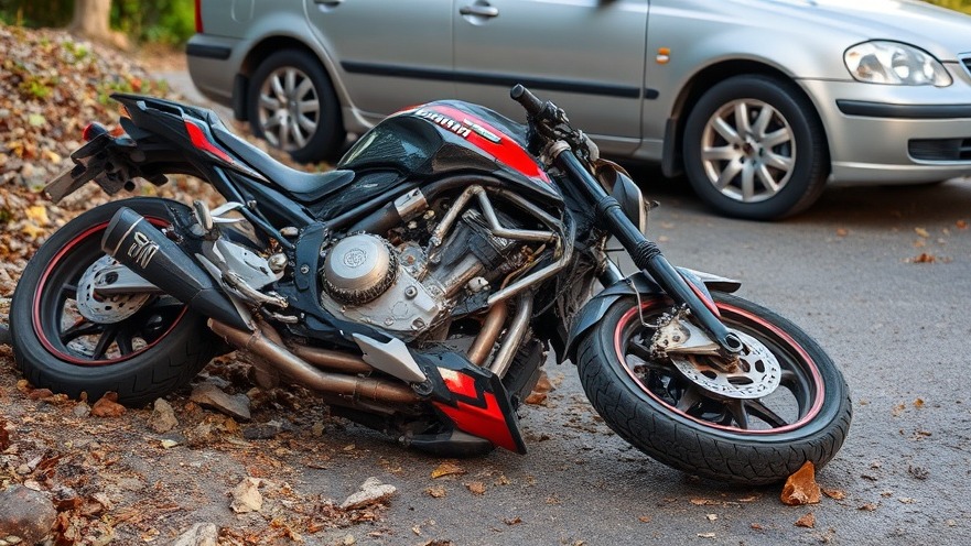 Wrecked motorcycle and car scene in Austin, highlighting public safety issues.