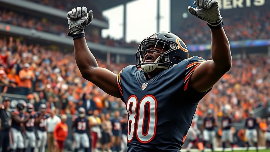 Excited Chicago Bears player celebrating post-game, spotlighting Super Bowl 2025 excitement.