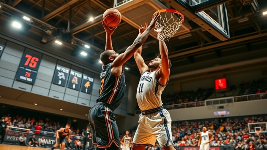 Dynamic basketball highlights showcasing a player blocking a shot in vibrant action.