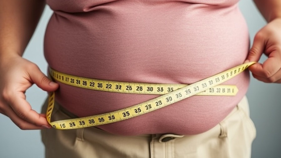 Obese man measuring waist, highlighting mindfulness exercises for seniors to enhance mental wellness.