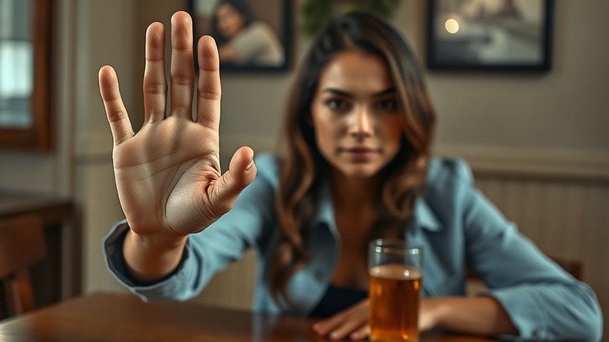 Determined woman rejecting alcohol, illustrating sober living benefits and recovery support network.