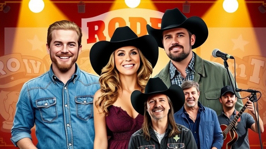 Colorful collage of country music performers at San Antonio cultural events.