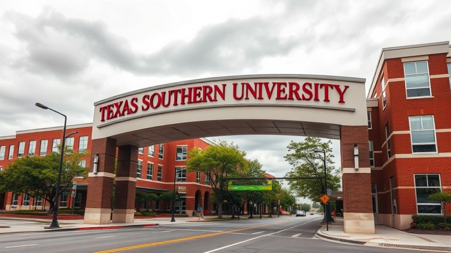 Modern Texas Southern University entrance highlighting funding concerns in HBCUs.