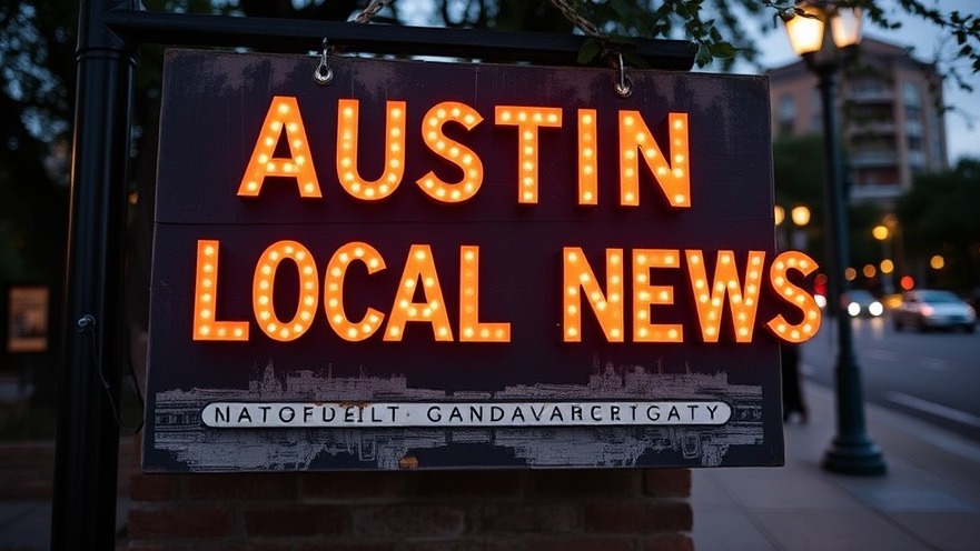 Sign displaying 'Austin Local News' for local news in Austin.