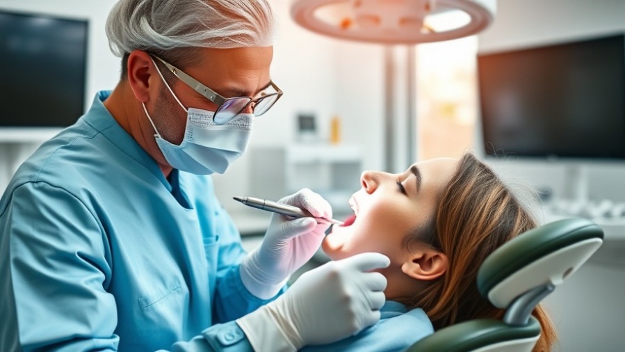 Dentist performing a procedure, promoting dental health benefits and reducing inflammation.