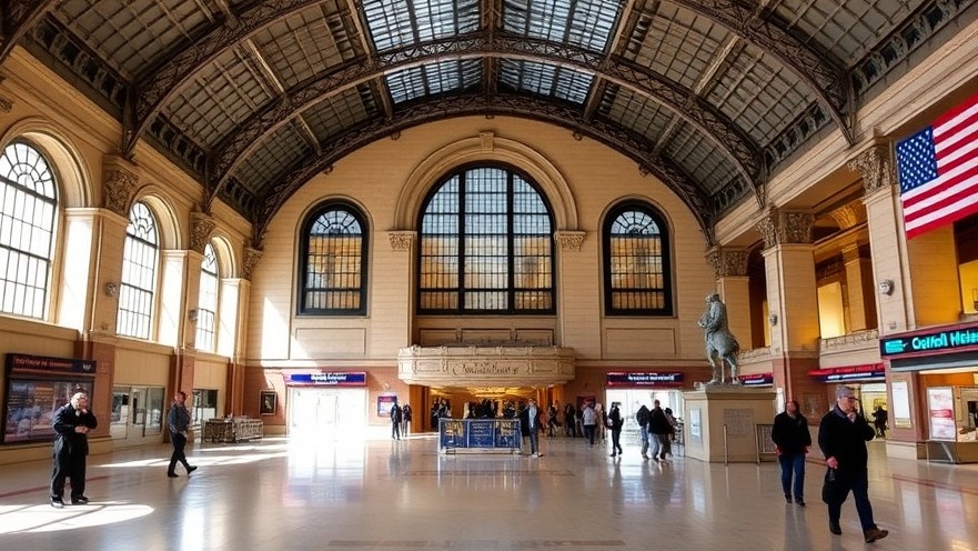 Interior view of Washington Union Station highlighting transportation infrastructure.