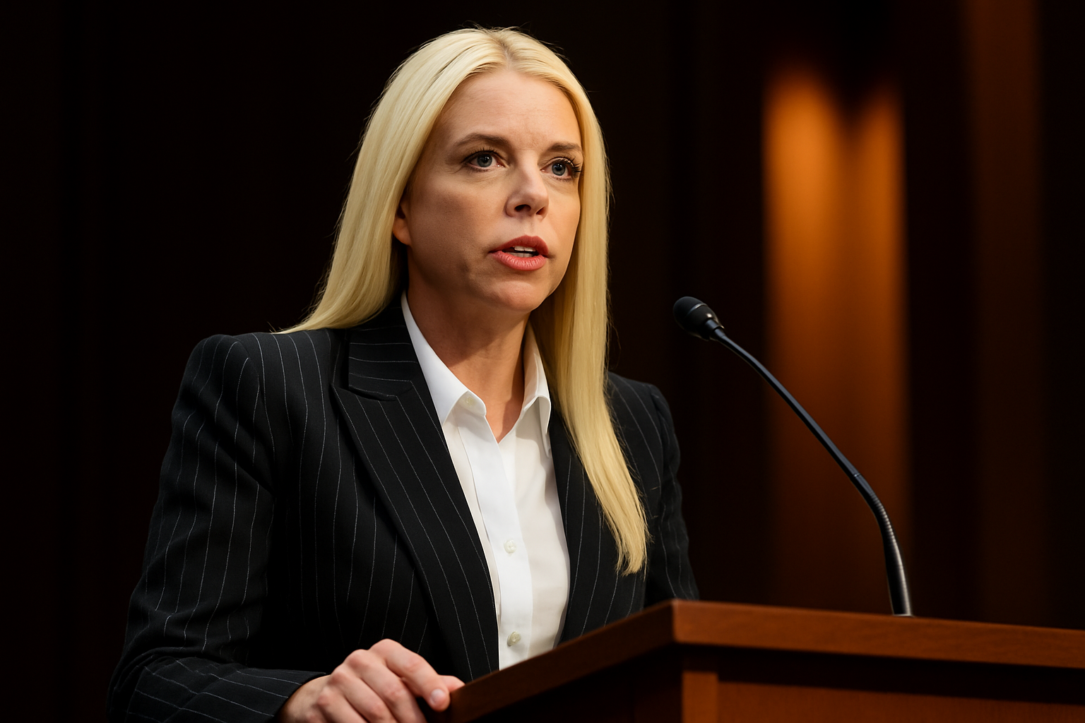 Focused speaker in national news headlines event.