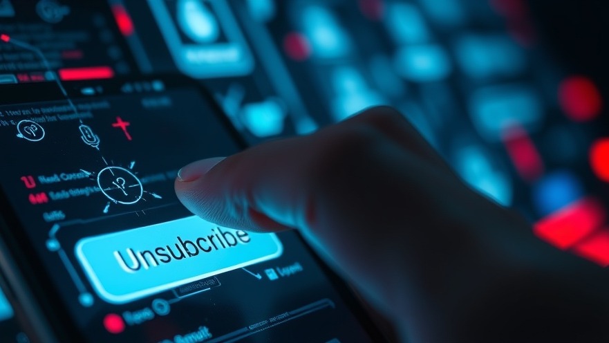 Close-up of hand near smartphone 'Unsubscribe' button, highlighting email security tips against phishing risks.