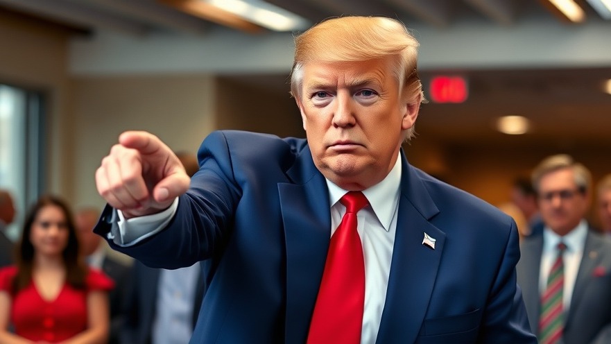 Trump in a blue suit emphasizing the federal appeals court decision on tariffs and economy.