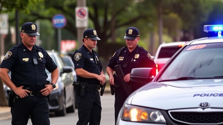 Austin Police Department officers discussing Northeast Austin crime report and safety initiatives.