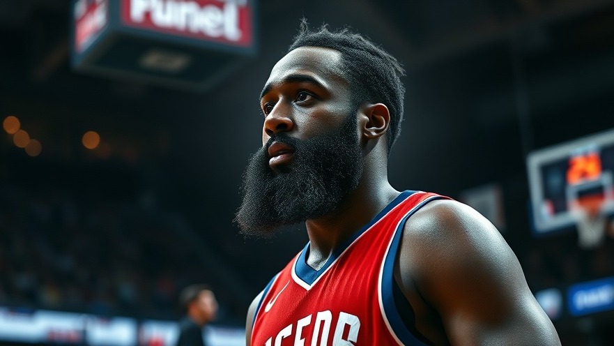 James Harden standing determined in stadium, spotlighting NBA controversies on athlete accountability.