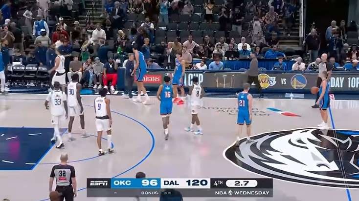 Dallas Mavericks game promotional graphic with players and date.