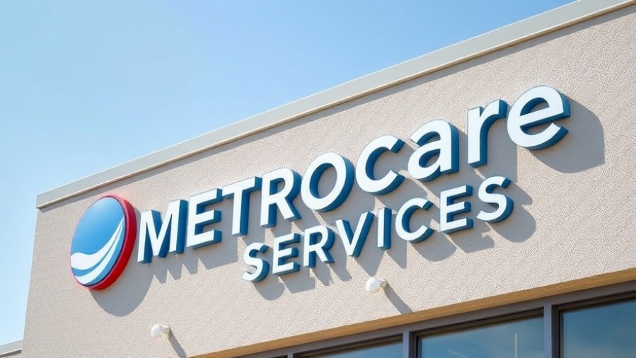 Metrocare Services sign promoting mental health services in Dallas, ensuring client privacy protection.