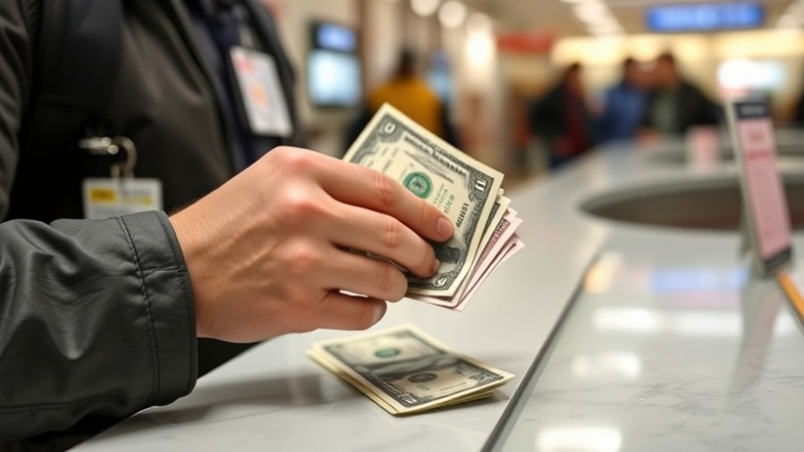 Hands paying at immigration counter related to Trump administration visa bonds.