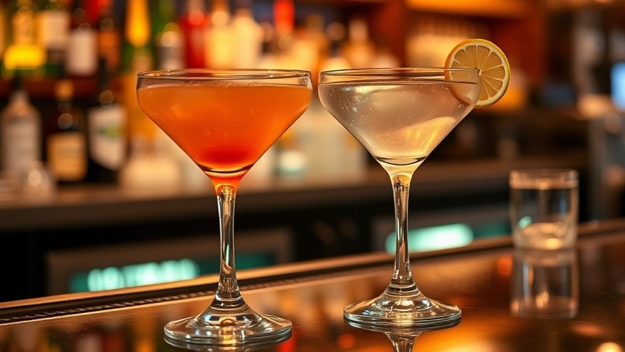 Two martinis on a bar highlighting health risks of alcohol in the Dallas community.