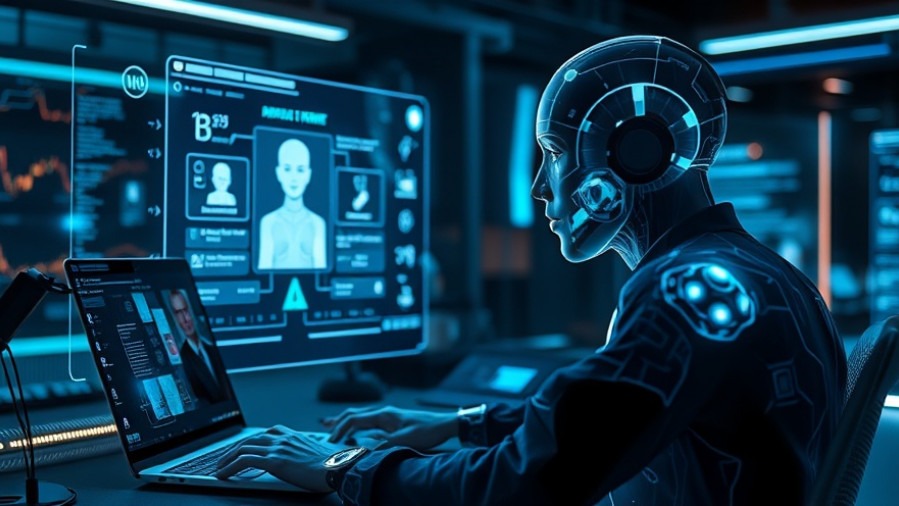 Photorealistic scene of AI spiritual guidance with chatbot hologram in a digital workspace.