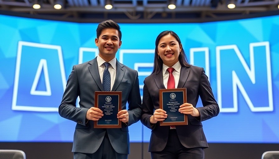 Business professionals at finance summit with awards, AI Voice Agents for Business.