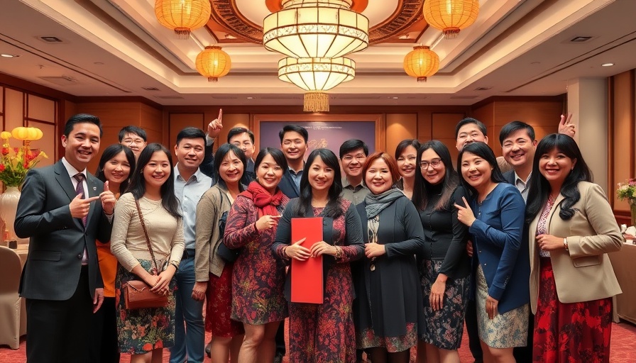 Colleagues celebrating Mid-Autumn Festival in a banquet hall