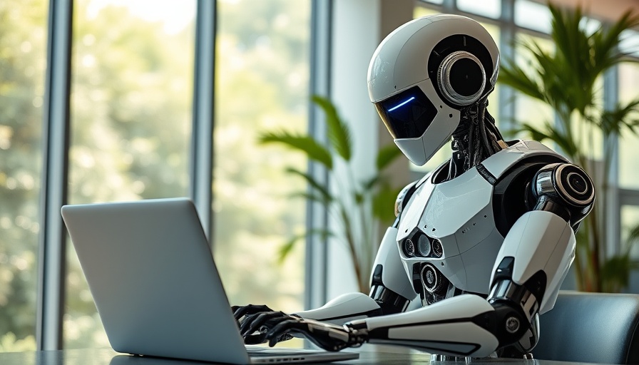 AI and Enlightenment Values: Robot working on laptop in a modern room