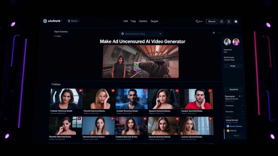 Dark interface of AI video generator showing character thumbnails.