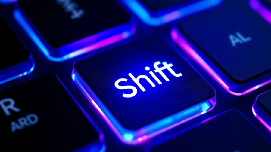 Neon-lit shift key symbolizing transition in developer careers.