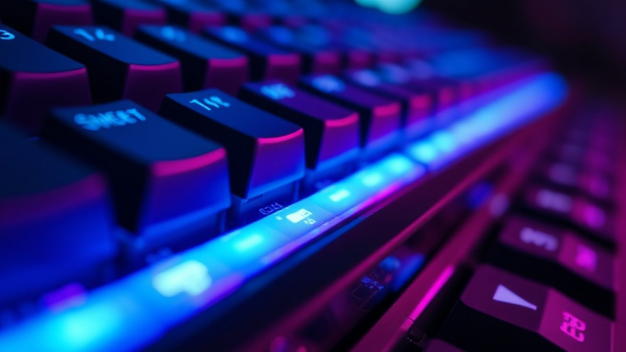 Shift key glowing with neon light, symbolizing tech change.