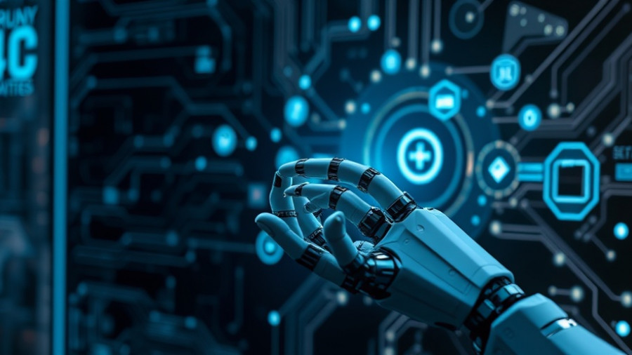 AI Voice Agents for Business concept with robotic hand and digital interface.