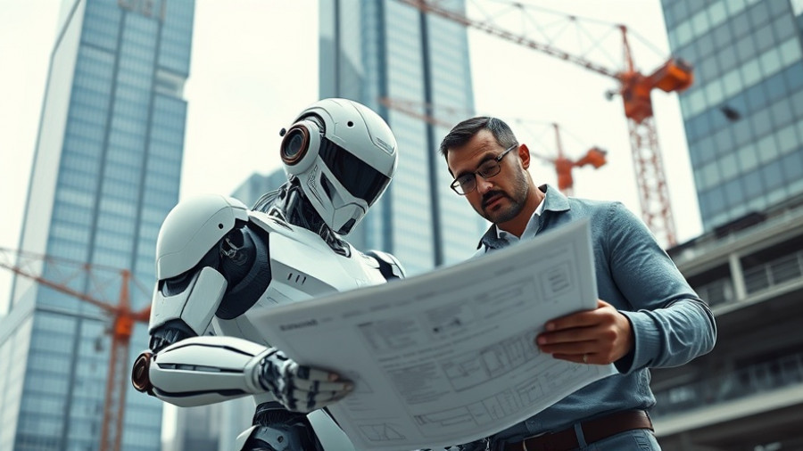 AI for Java Development showcased by a robot and engineer collaborating on building designs.