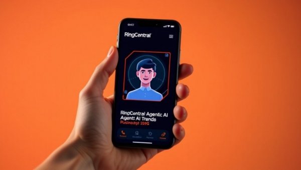 AI voice agent interface on phone showcasing trends for business.