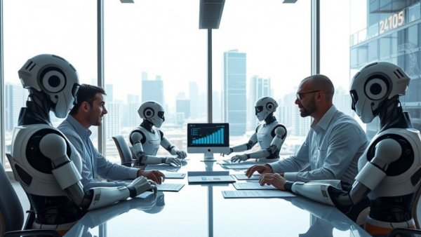 Agentic Commerce Revolution in a tech-driven office scene.