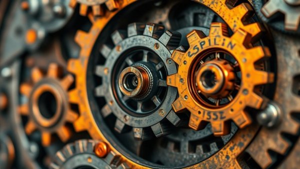 Intricate abstract gears symbolizing AI in Software Architecture.