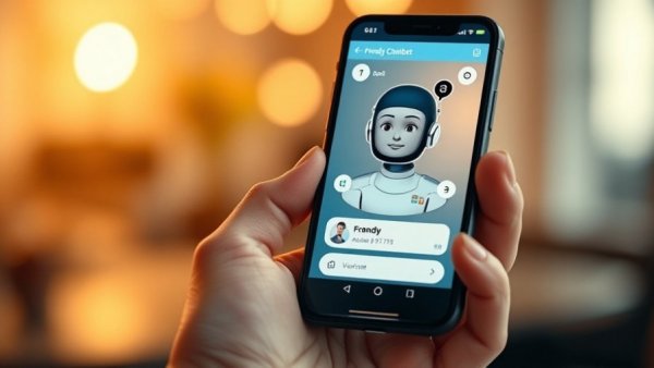 Friendly AI chatbot interface on smartphone, AI Voice Agents for Business.