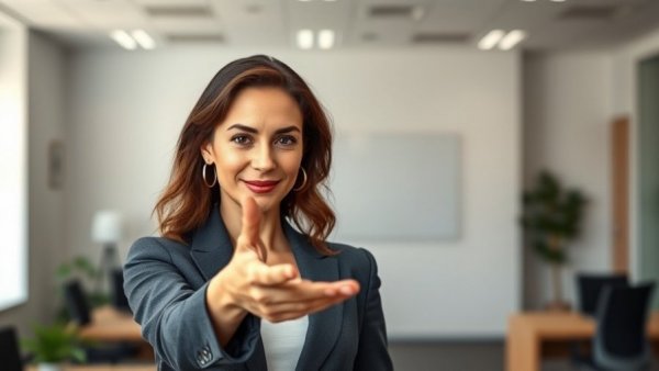 Confident woman in office, highlighting unrestricted AI video generators.