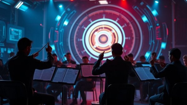 Futuristic coding orchestrators directing a digital symphony.