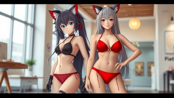 Virtual girlfriend AI chatbot promotion featuring model and anime character.