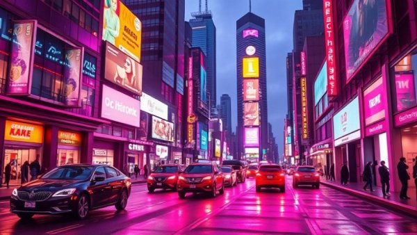 Futuristic neon city street with vibrant traffic light, AI Agent Governance theme.