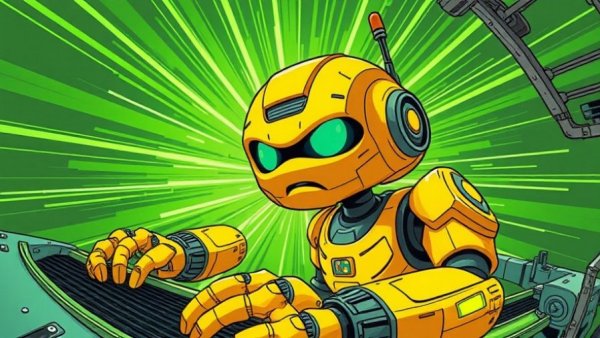 AI for Mechanics: Futuristic robot managing a conveyor belt.