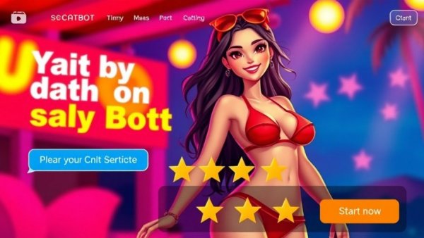 Playful chatbot service ad with five-star rating.