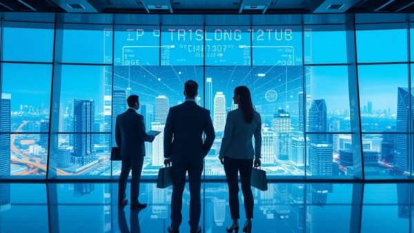 Futuristic office with holographic city model depicting AI governance.