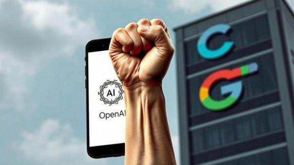 AI voice for business concept with OpenAI and Google logos.