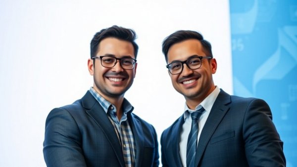 AI for Lawyers: Two professionals celebrate success in tech innovation.