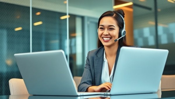 Professional using customer experience software platform in office