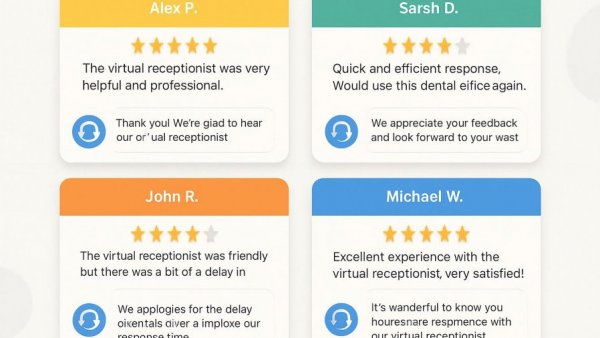Digital reviews showing how dental virtual receptionists improve patient experience.