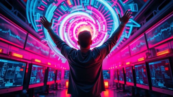 Agentic AI in software development: person engaging with digital vortex.