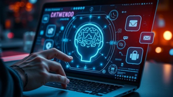 AI voice for business concept with digital interface and holograms.