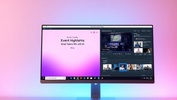 Video editing software interface showcasing event highlights on AI use.